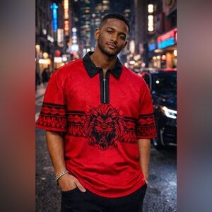 Duval North America XL Red Black Lion 1/4 Zip Polo Shirt Streetwear NWT Top